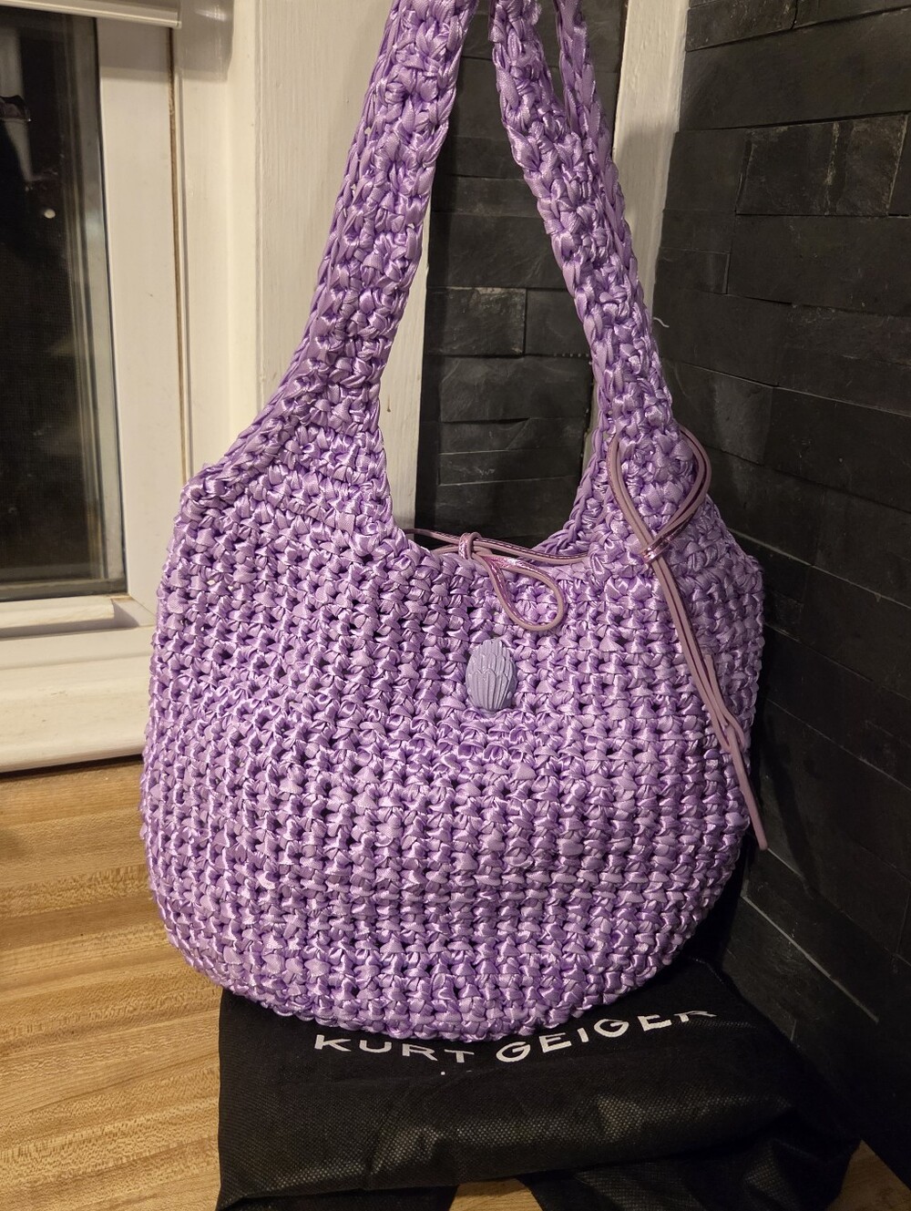 Kurt Geiger NWT Purple Raffia Shoulder Bag With Tie Closure & Dustbag - Picture 3 of 9